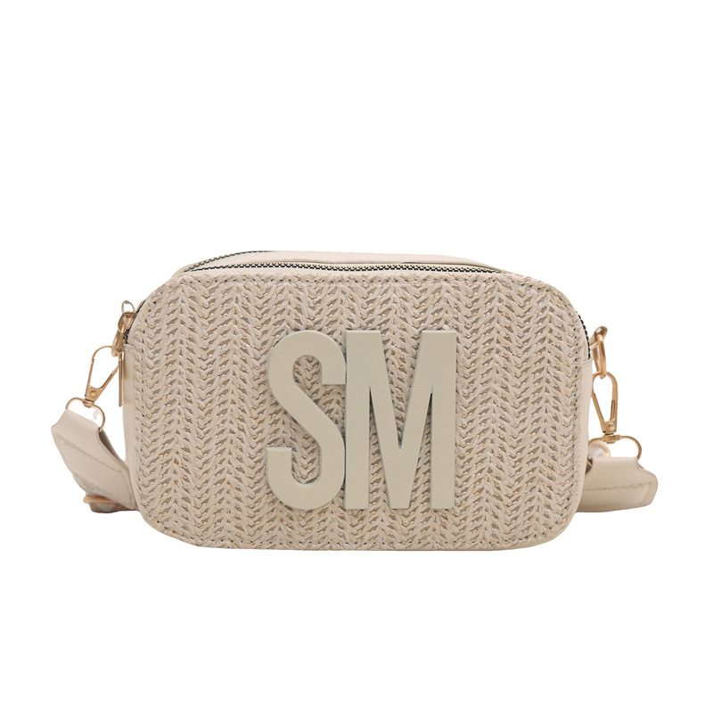 Straw Woven Embroidered Square Crossbody Bag view 5