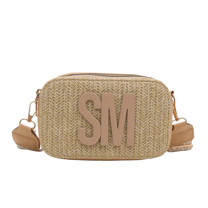 Straw Woven Embroidered Square Crossbody Bag view 6