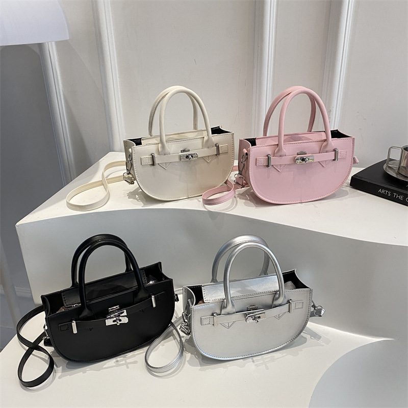 Solid PU Top-Handle Kelly Crossbody Bag