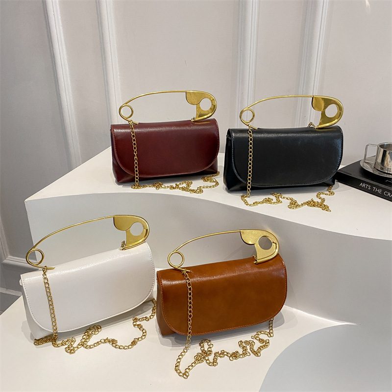 PU Big Pin Top-Handle Evening Crossbody Bag
