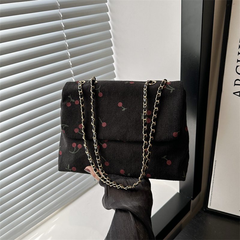 Corduroy Cherry Print Chain Crossbody Bag view 3