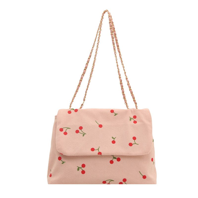 Corduroy Cherry Print Chain Crossbody Bag view 5