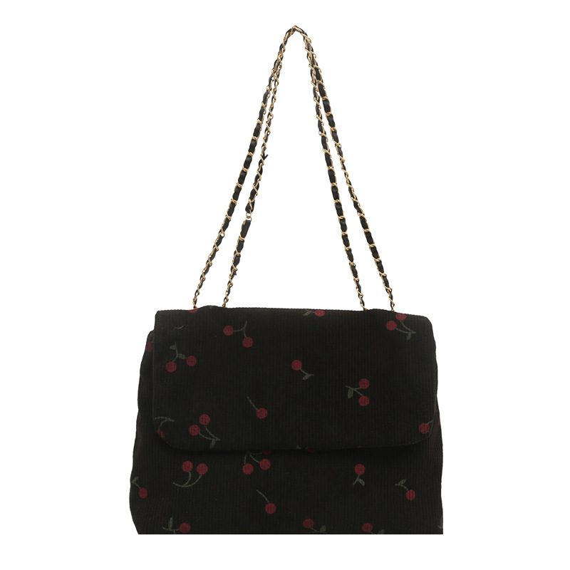 Corduroy Cherry Print Chain Crossbody Bag view 8