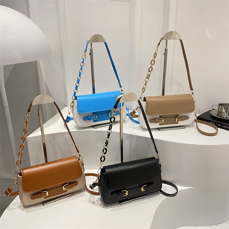 Stitched Flap Chain Crossbody Bag