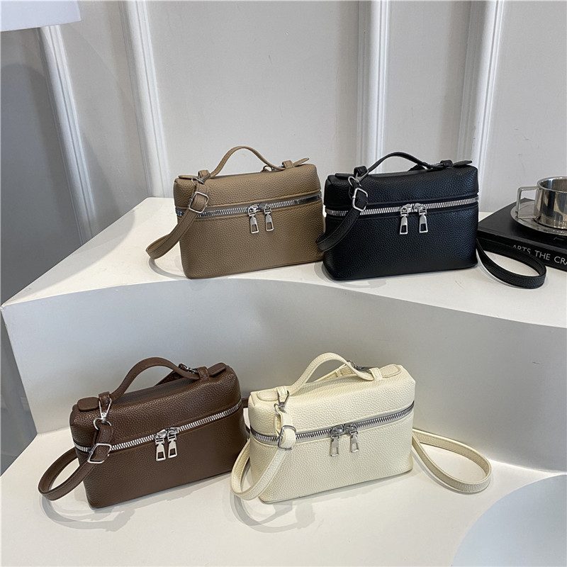 Litchi Grain Boxy Top-Handle Crossbody Bag