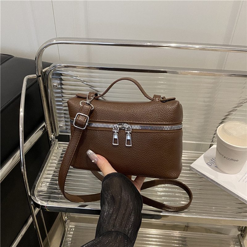 Litchi Grain Boxy Top-Handle Crossbody Bag view 2