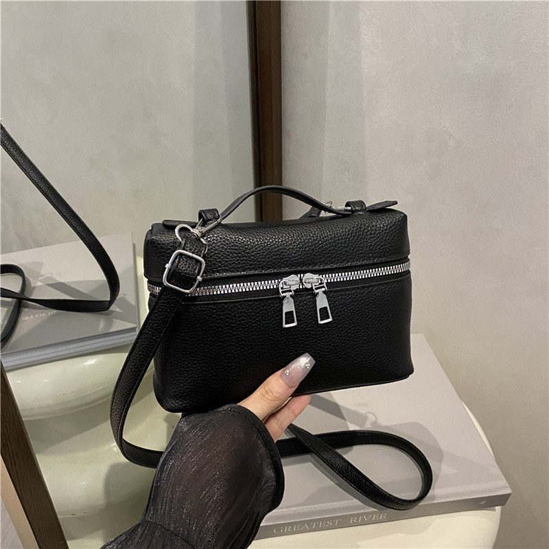 Litchi Grain Boxy Top-Handle Crossbody Bag view 3