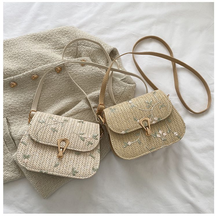 Woven Straw Lace Flower Crossbody Bag
