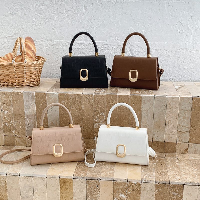 Crocodile-Texture Top-Handle Crossbody Kelly Bag
