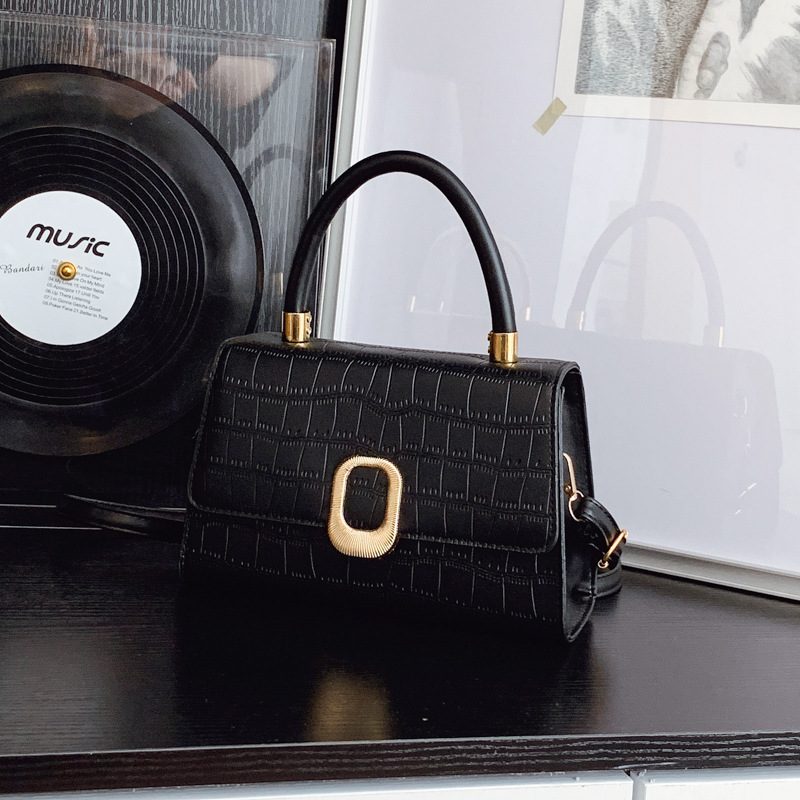 Crocodile-Texture Top-Handle Crossbody Kelly Bag view 3