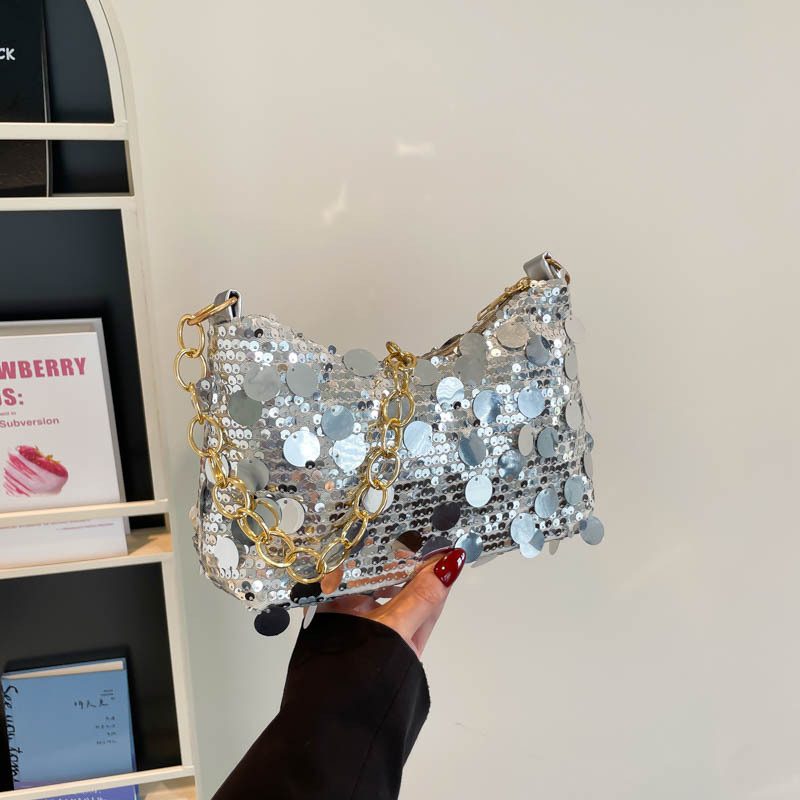 Sequin Crescent Chain Crossbody Dumpling Bag view 2