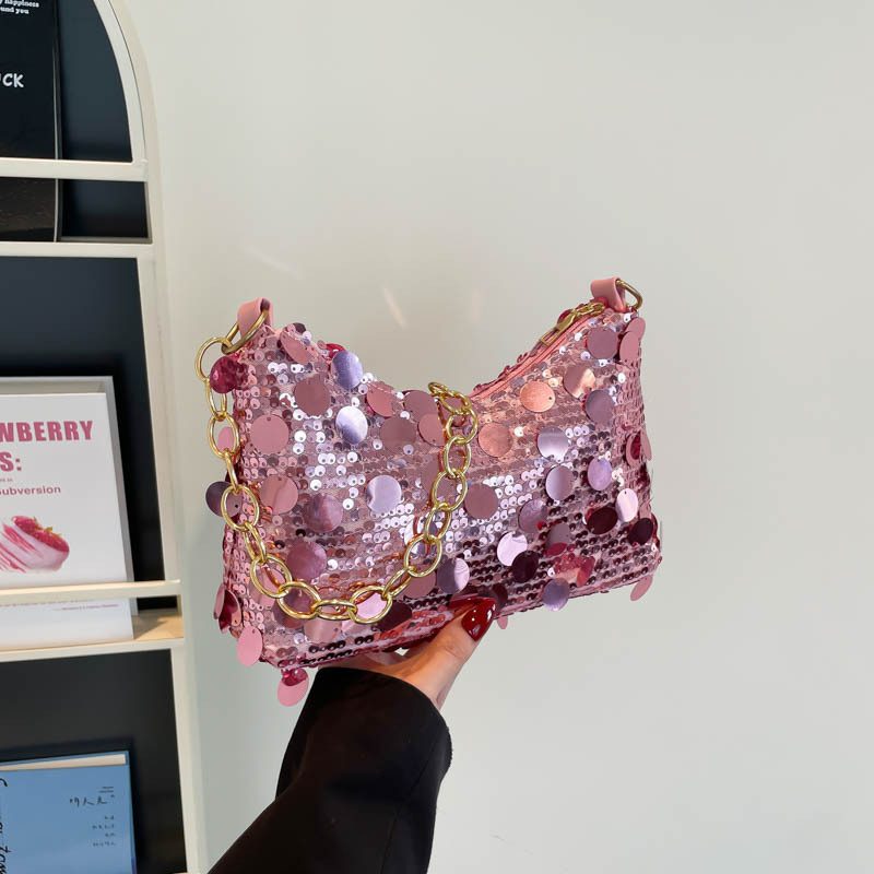 Sequin Crescent Chain Crossbody Dumpling Bag view 4