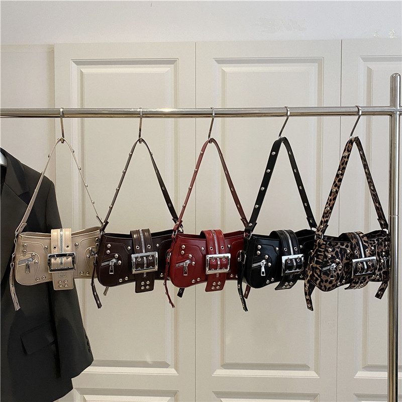 Studded Leopard Print Moto Crossbody Shoulder Bag