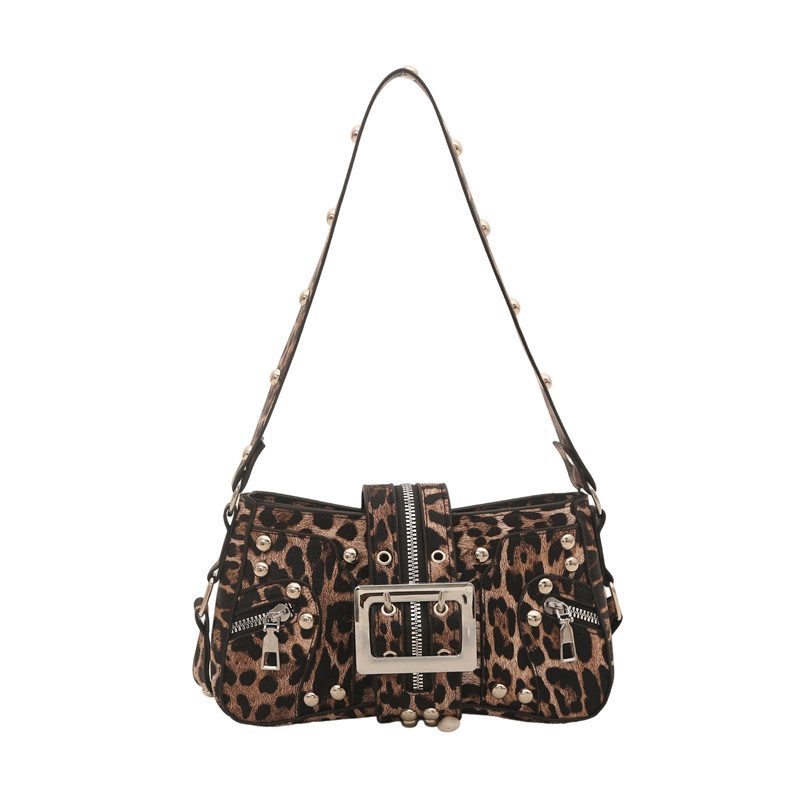 Studded Leopard Print Moto Crossbody Shoulder Bag view 7