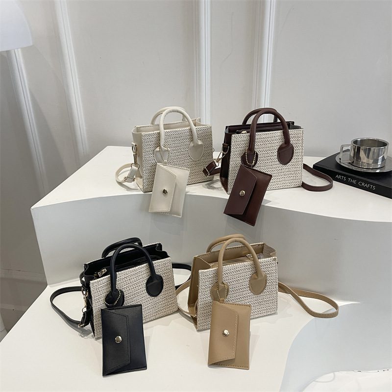Woven Straw Minimalist Top-Handle Crossbody Bag
