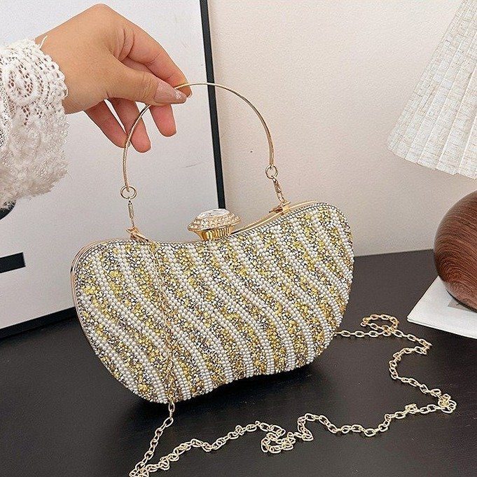 Rhinestone Gemstone Chain Crossbody Square Bag