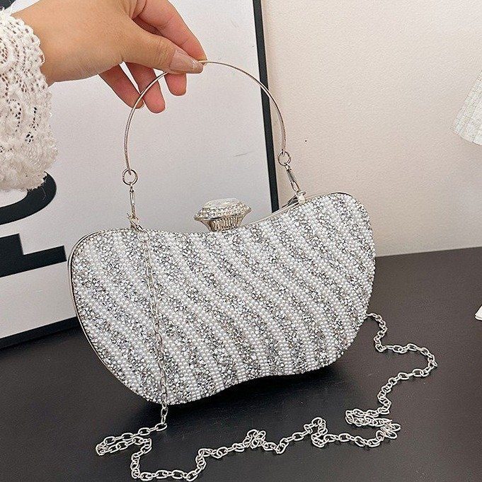 Rhinestone Gemstone Chain Crossbody Square Bag view 3