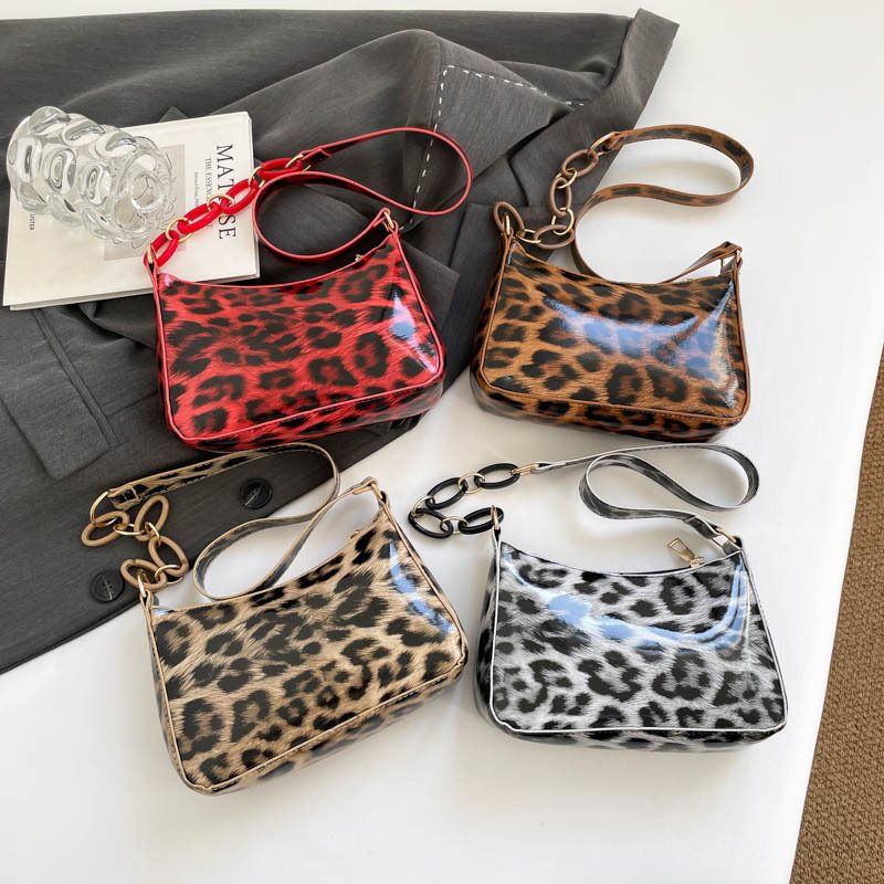 Leopard Chain Underarm Crossbody Square Bag