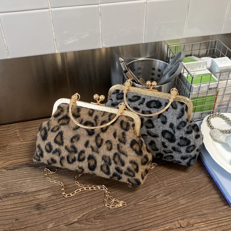 Leopard Chain Crossbody Top-Handle Bag