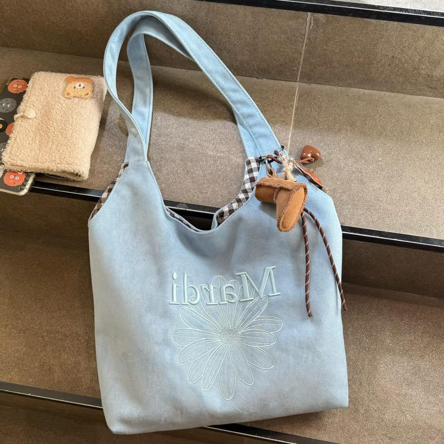 Embroidered Suede Tote Crossbody Bag