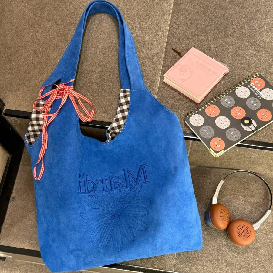 Embroidered Suede Tote Crossbody Bag view 2