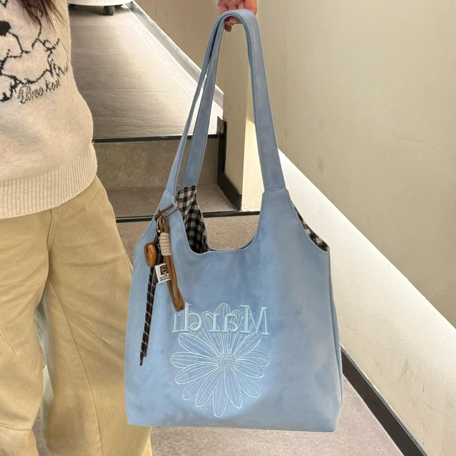 Embroidered Suede Tote Crossbody Bag view 3