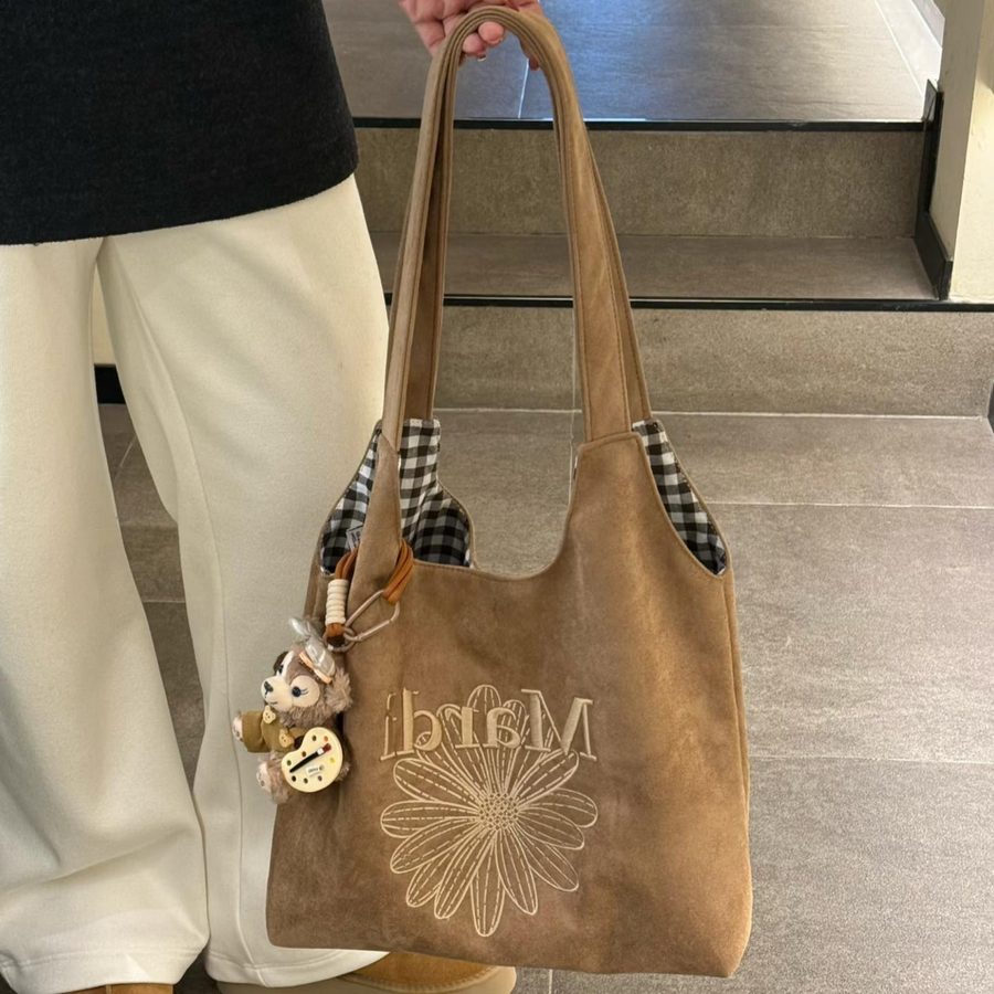Embroidered Suede Tote Crossbody Bag view 4