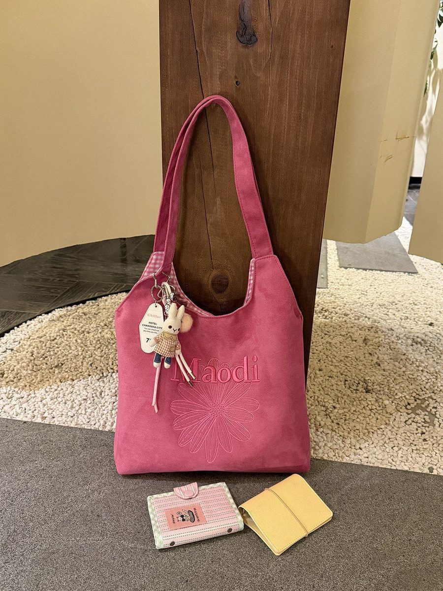 Embroidered Suede Tote Crossbody Bag view 8