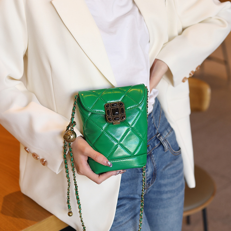 Mini Quilted Chain Phone Bag — Diamond Quilt Cowhide view 2