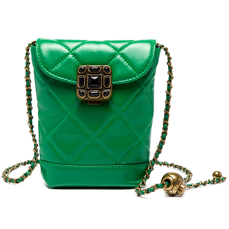 Mini Quilted Chain Phone Bag — Diamond Quilt Cowhide view 5