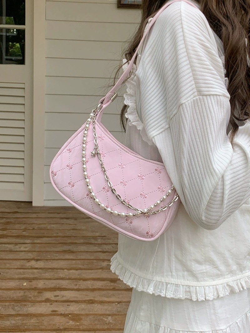 Pearl-Embellished PU Quilted Chain Bag for wholesale OEM — YANYAN Bags Guangzhou handbag factory