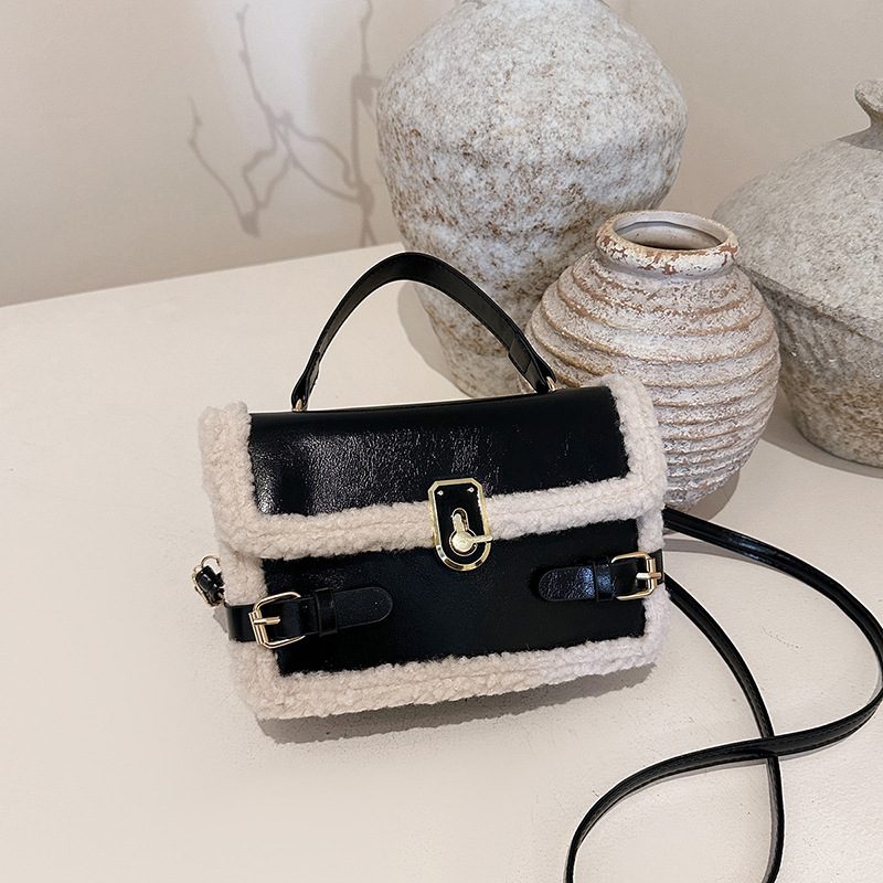 Quilted Lock Spliced Crossbody Top-Handle Bag view 2
