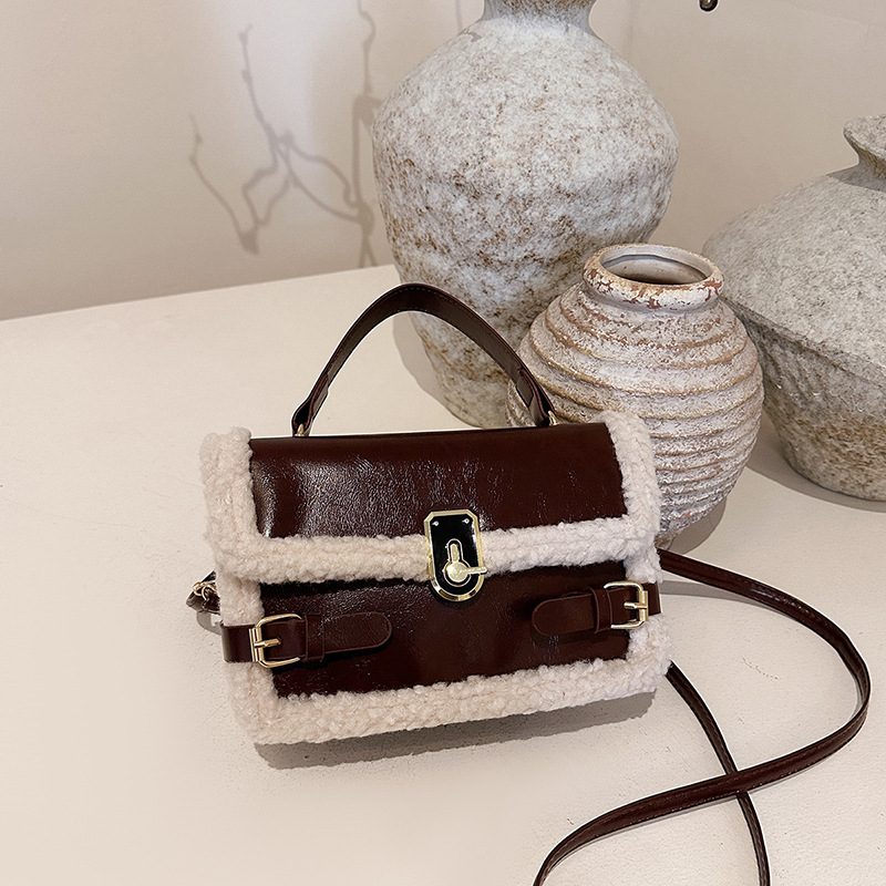 Quilted Lock Spliced Crossbody Top-Handle Bag view 3