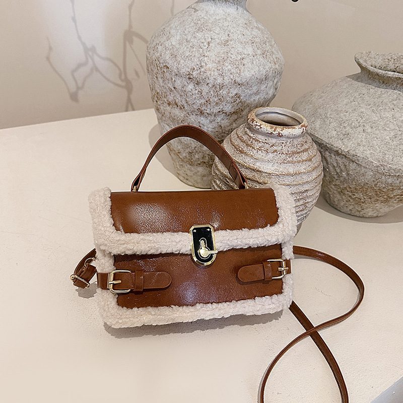 Quilted Lock Spliced Crossbody Top-Handle Bag view 4
