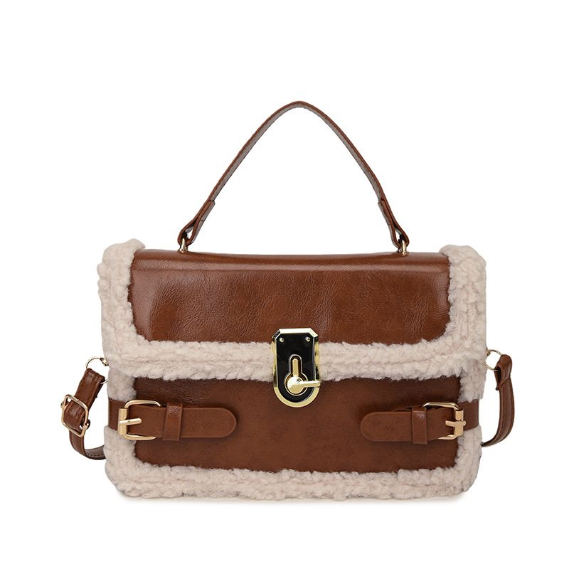 Quilted Lock Spliced Crossbody Top-Handle Bag view 7