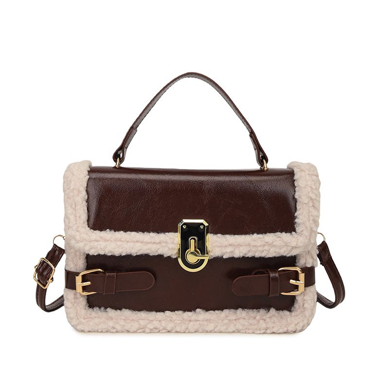 Quilted Lock Spliced Crossbody Top-Handle Bag view 8