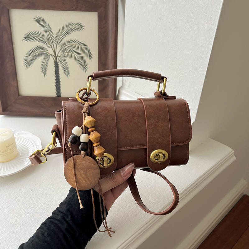 Lock Closure Quilted Square Crossbody Bag