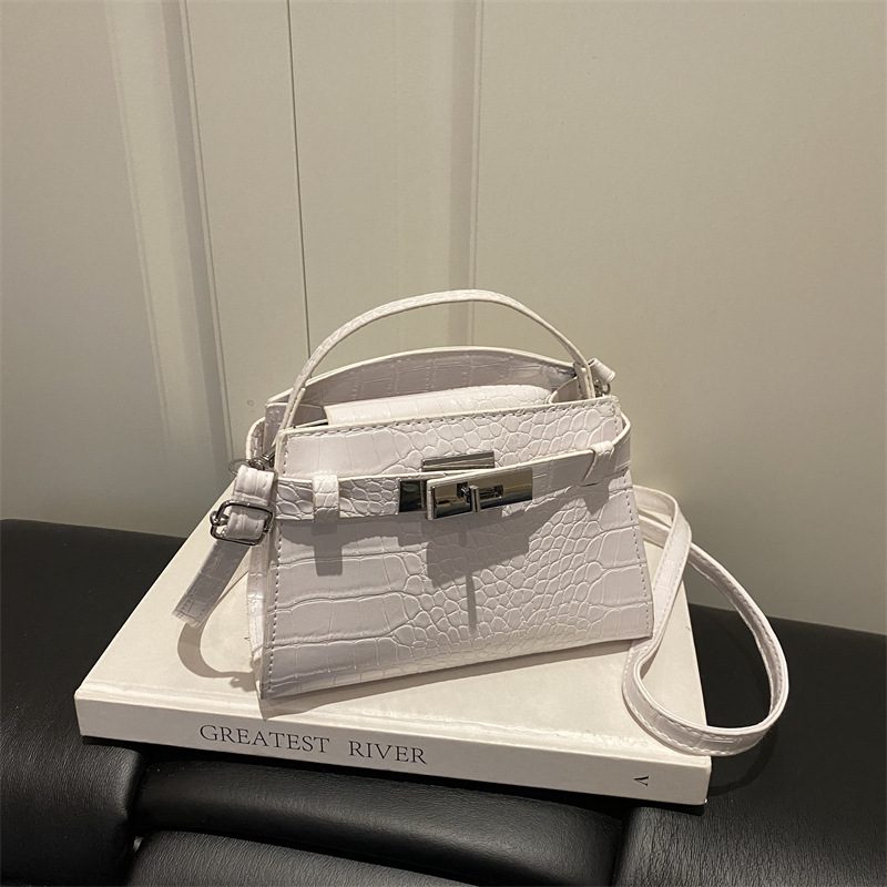 Solid Color Lock Small Square Top-Handle Shoulder Bag view 2