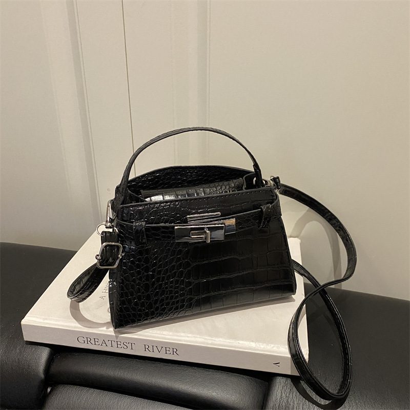 Solid Color Lock Small Square Top-Handle Shoulder Bag view 3