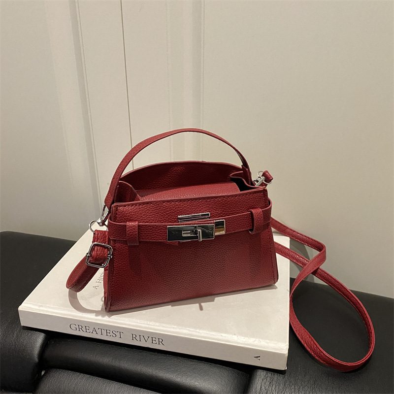 Solid Color Lock Small Square Top-Handle Shoulder Bag view 4
