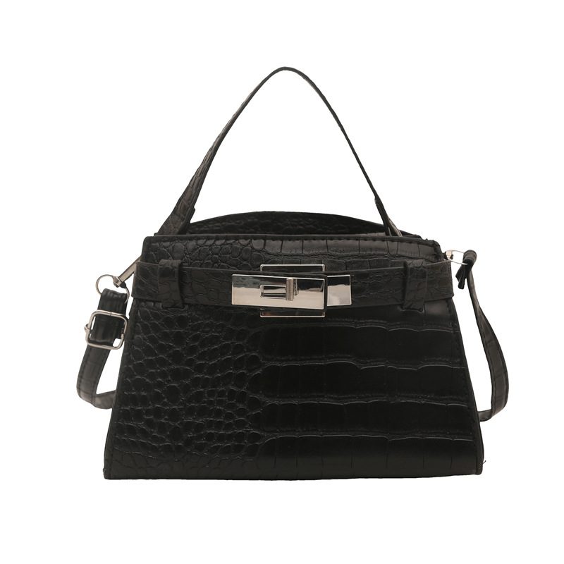 Solid Color Lock Small Square Top-Handle Shoulder Bag view 5
