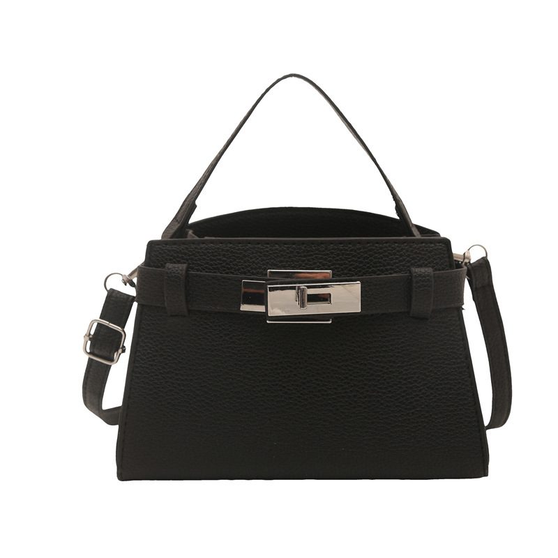 Solid Color Lock Small Square Top-Handle Shoulder Bag view 6