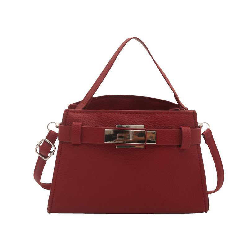 Solid Color Lock Small Square Top-Handle Shoulder Bag view 8