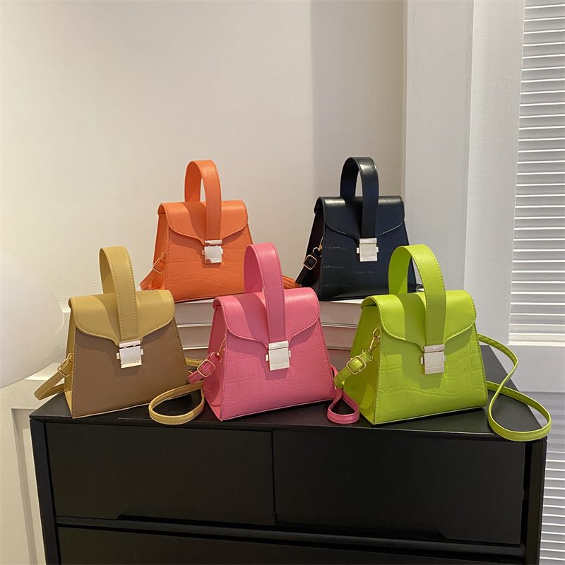 Crocodile Embossed Lock Top-Handle Crossbody Bag