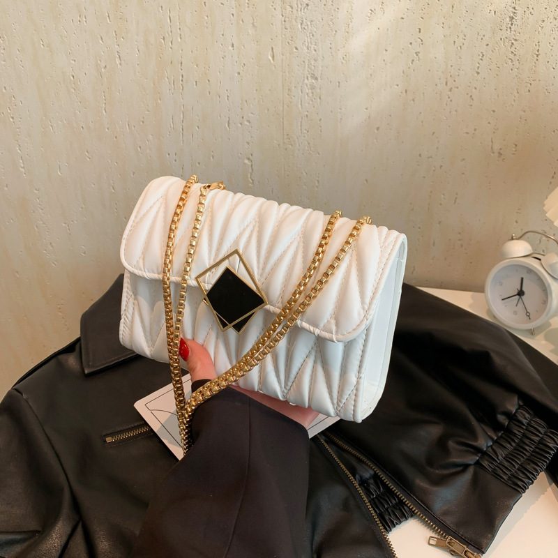 Chain Quilted Ruched Square Bag view 3