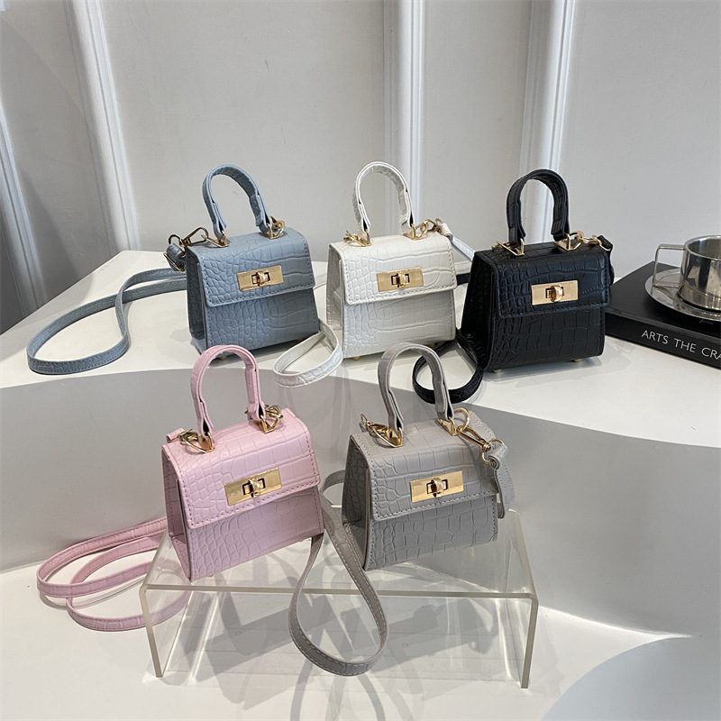 Crocodile Embossed Lock Mini Square Bag