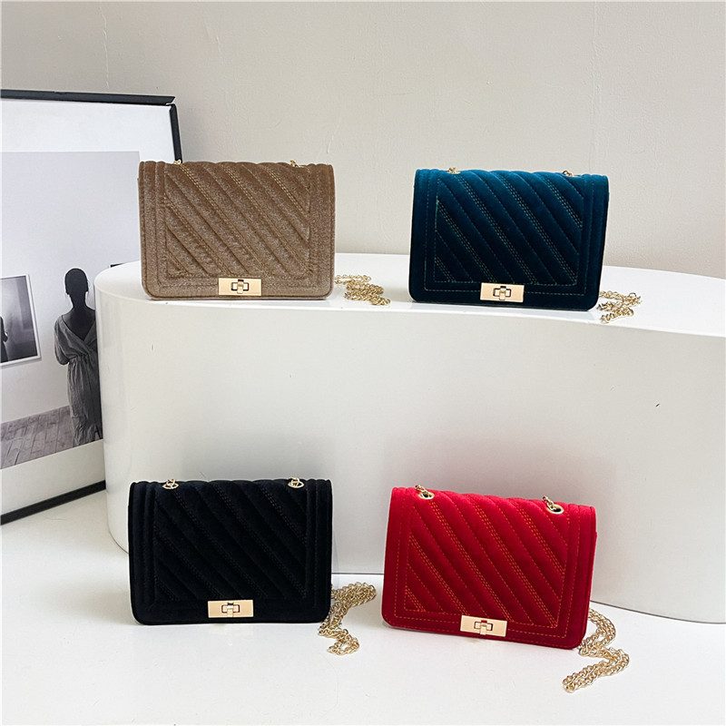 Velvet Quilted Lock Crossbody Bag