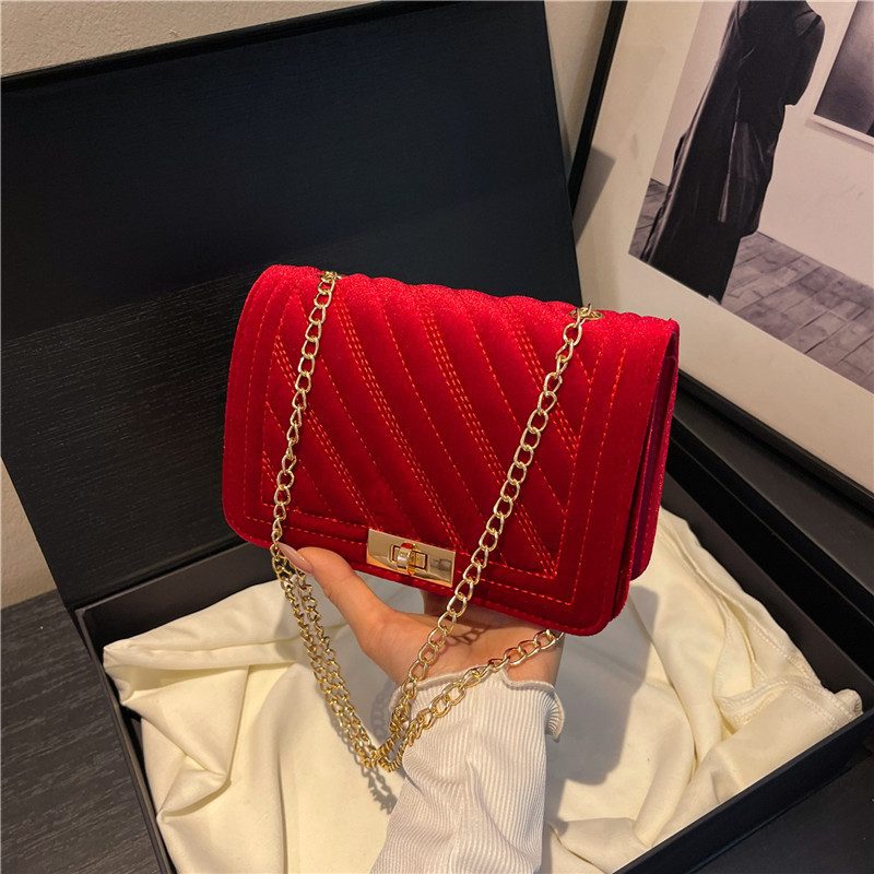 Velvet Quilted Lock Crossbody Bag view 2
