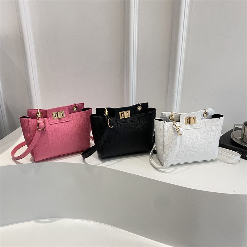 Litchi Grain Lock Crossbody Bag