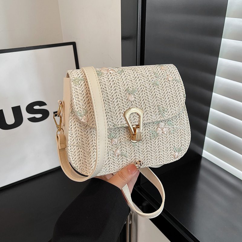Floral Embroidered Straw Quilted Crossbody Bag view 2